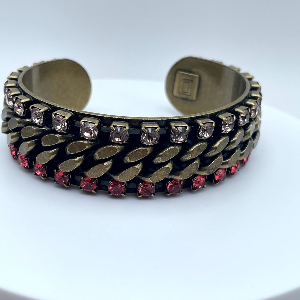 Vintage Gold-Tone Classic Fashion Pronge Faceted Rhinestone Beaded Cuff Bracelet